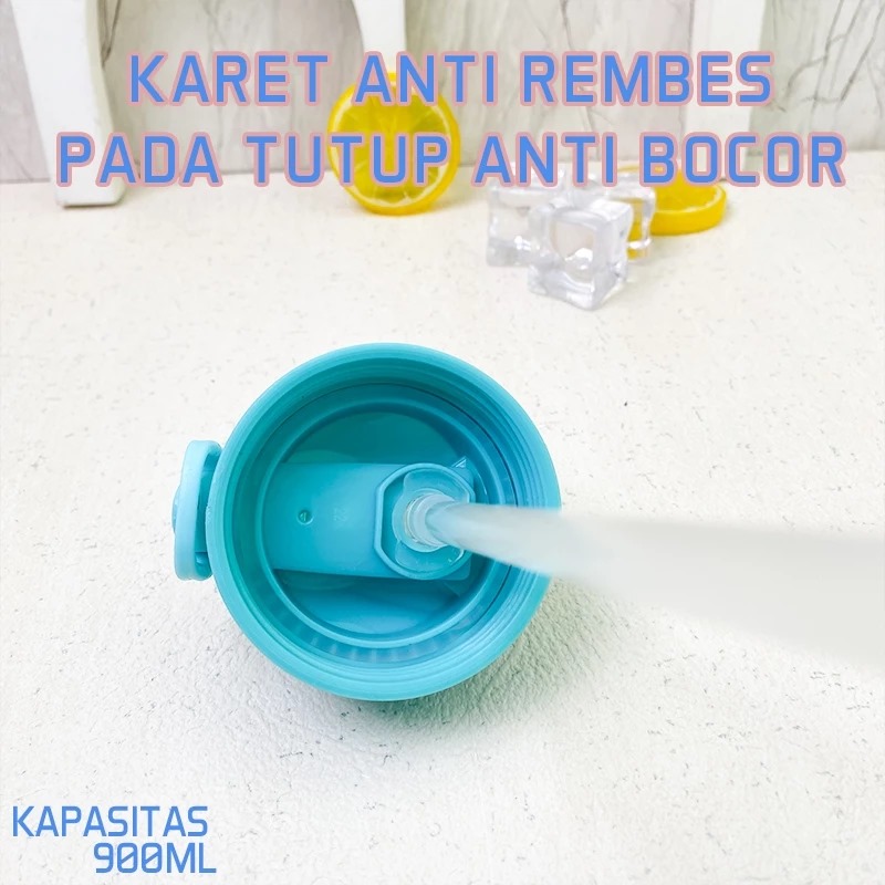 Botol Minum LABUBU 900ml - PINK (Botol Minum Anak Lucu + Free Sedotan)