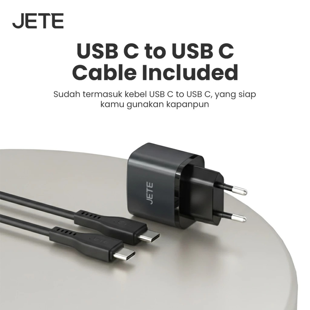 JETE Adaptor Batok C83 Type C 20W (Include Kabel USB C to USB C Fast Charging)