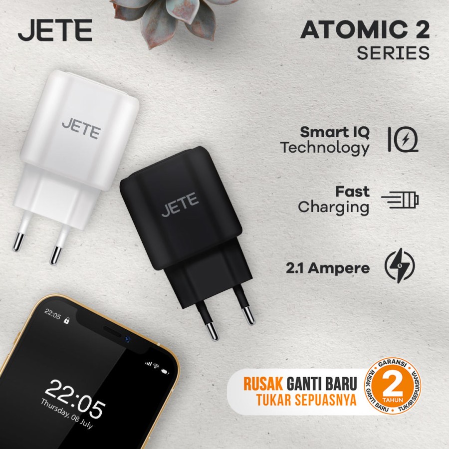 JETE Charger Atomic 2 + Kabel Micro USB 2.1A
