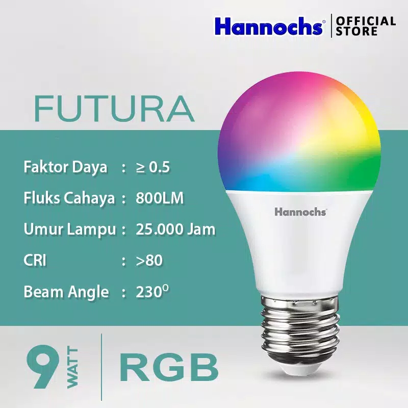 HANNOCHS WiFi Futura Smart LED Bohlam 9 Watt (9W) RGB HANNOCHS WiFi Futura Smart LED Bohlam 9 Watt (9W) RGB
