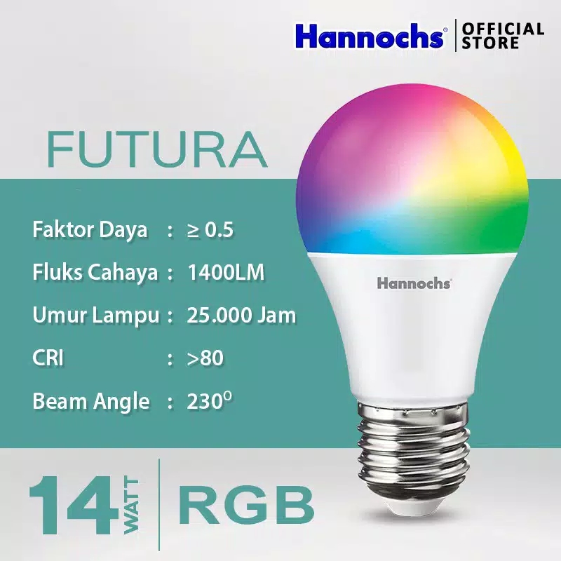 HANNOCHS WiFi Futura Smart LED Bohlam 14 Watt (14W) RGB