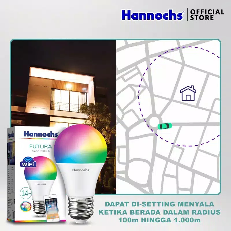HANNOCHS WiFi Futura Smart LED Bohlam 14 Watt (14W) RGB