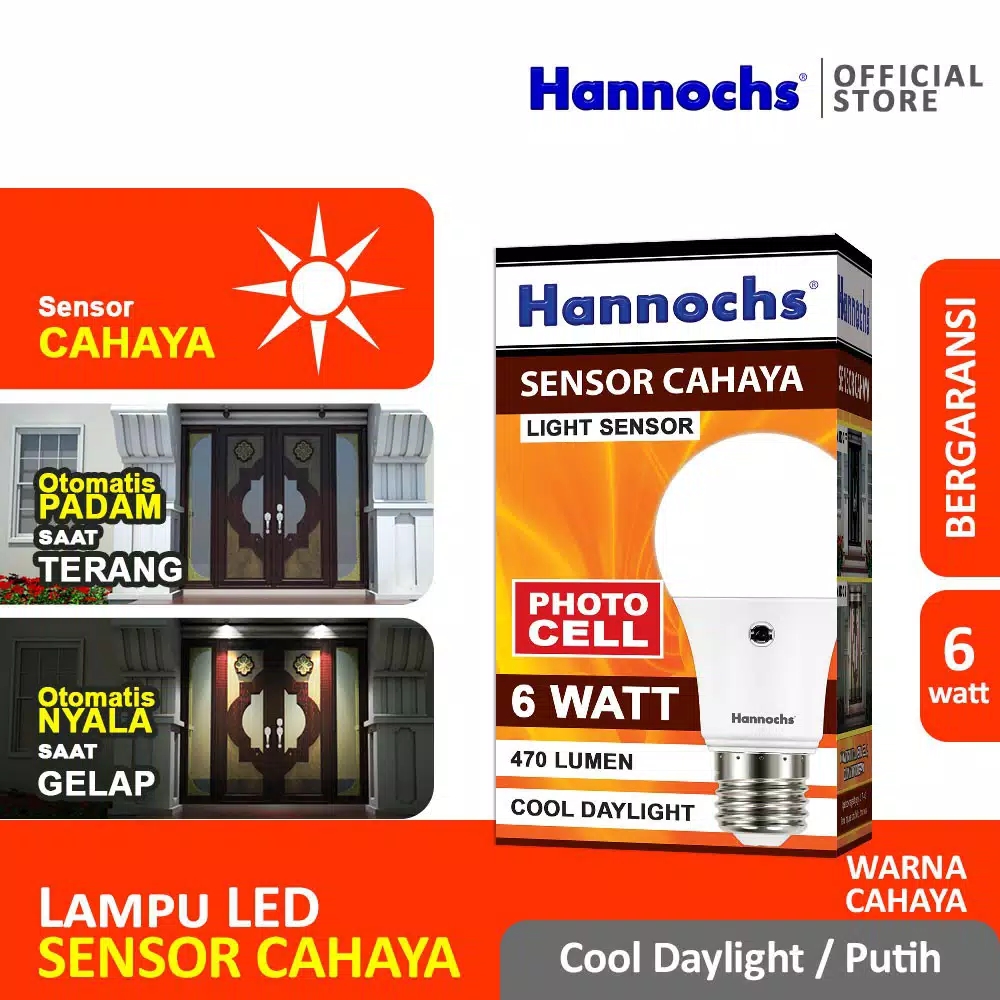 HANNOCHS Light Sensor Bohlam LED 6 Watt (6W) CDL - Bohlam Sensor Cahaya