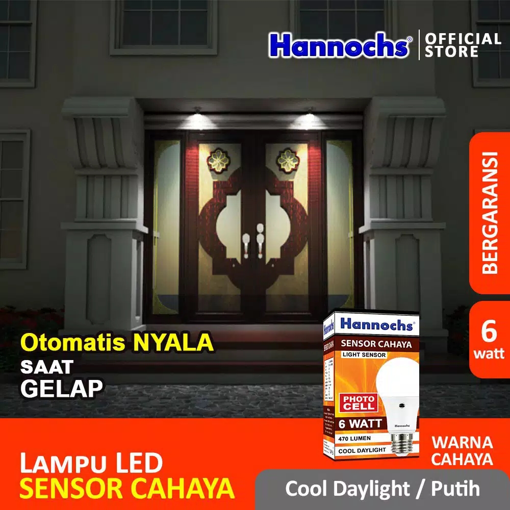 HANNOCHS Light Sensor Bohlam LED 6 Watt (6W) CDL - Bohlam Sensor Cahaya