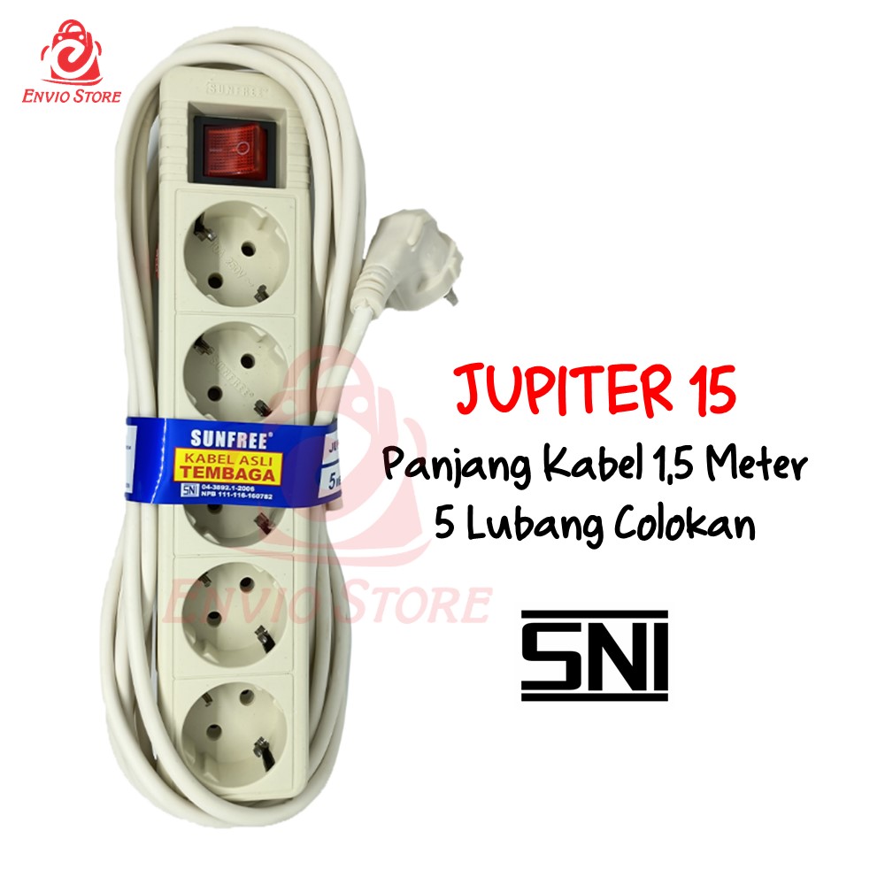 SUNFREE Jupiter 15 - Colokan Stop Kontak 5 Lubang Panjang 1.5 Meter