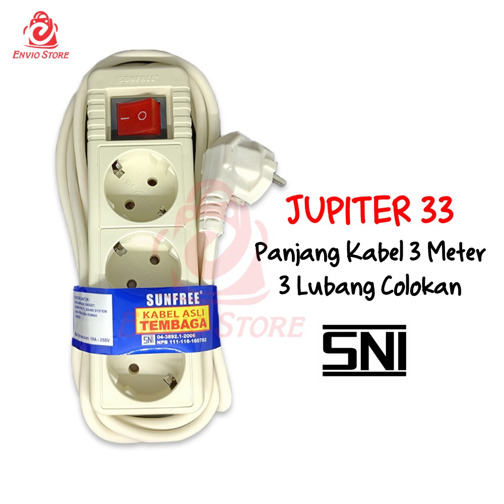 SUNFREE Jupiter 33 - Colokan Stop Kontak 3 Lubang Panjang 3 Meter