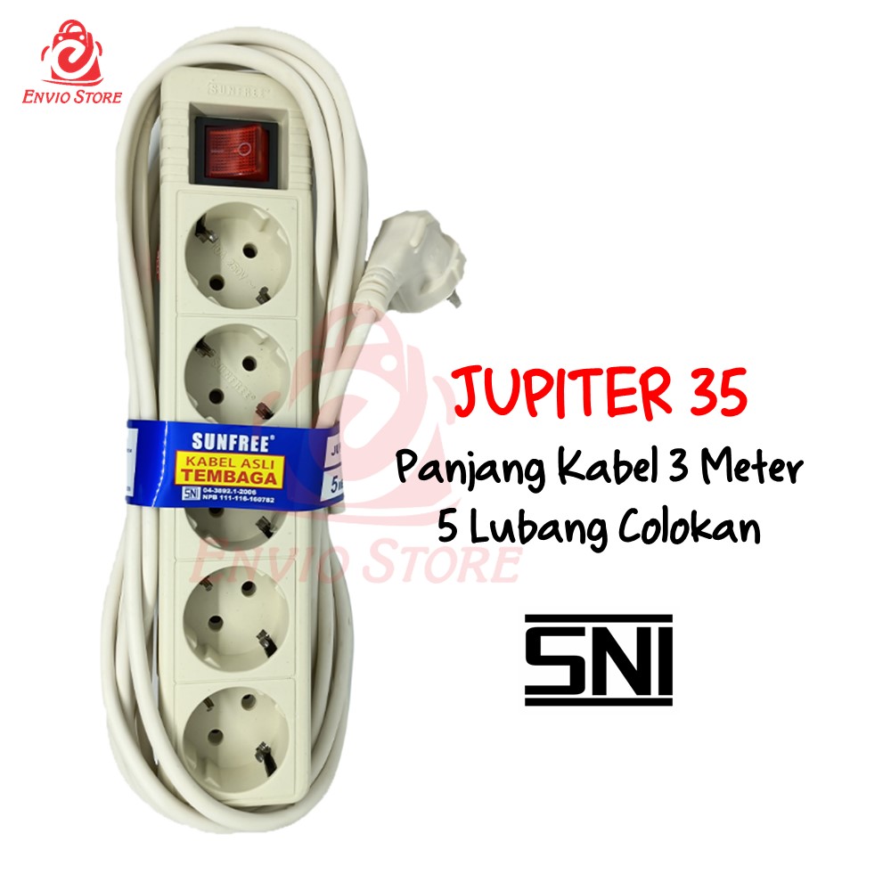 SUNFREE Jupiter 35 - Colokan Stop Kontak 5 Lubang Panjang 3 Meter SUNFREE Jupiter 35 - Colokan Stop Kontak 5 Lubang Panjang 3 Meter