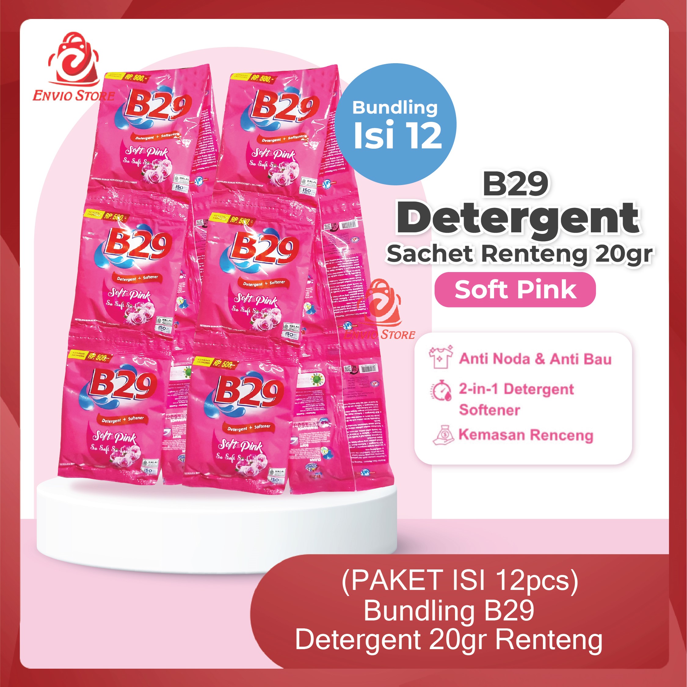 (PAKET ISI 12) Bundling B29 Detergent Bubuk 20gr Sachet Renteng - Soft Pink