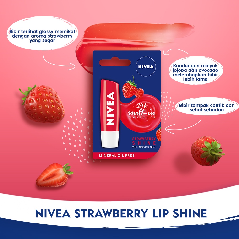 Nivea Caring Lip Balm - Strawberry Shine (Merah)
