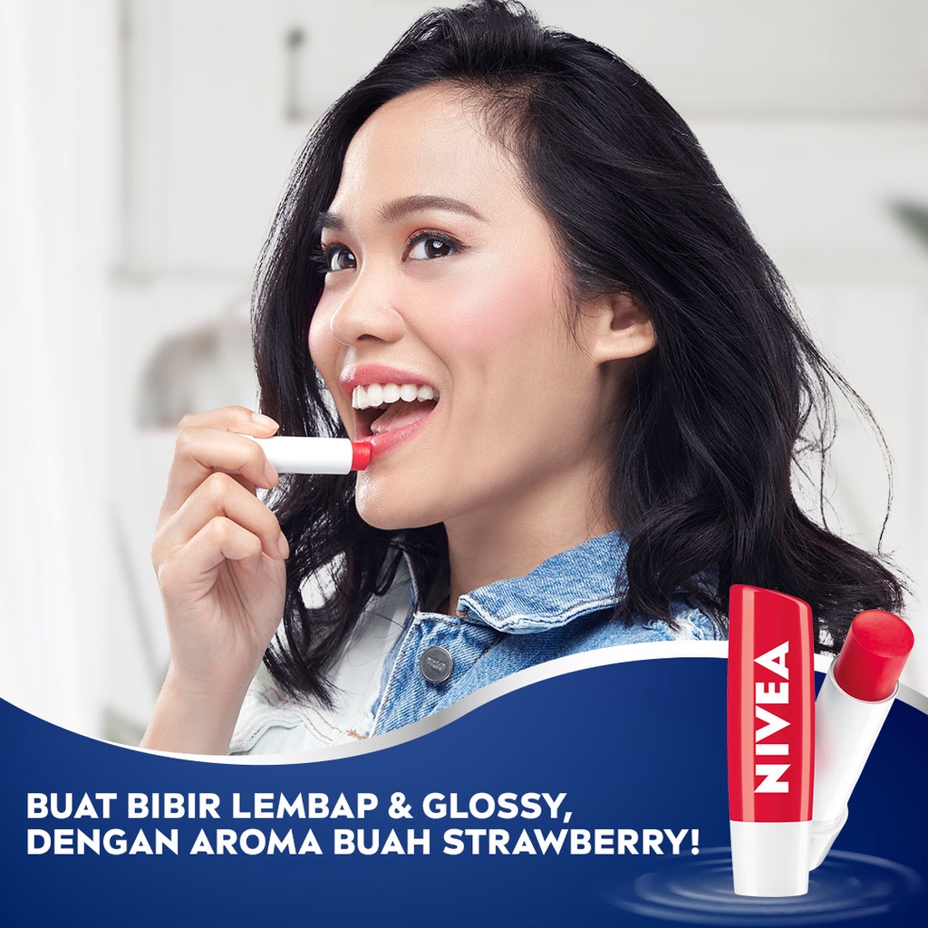 Nivea Caring Lip Balm - Strawberry Shine (Merah)