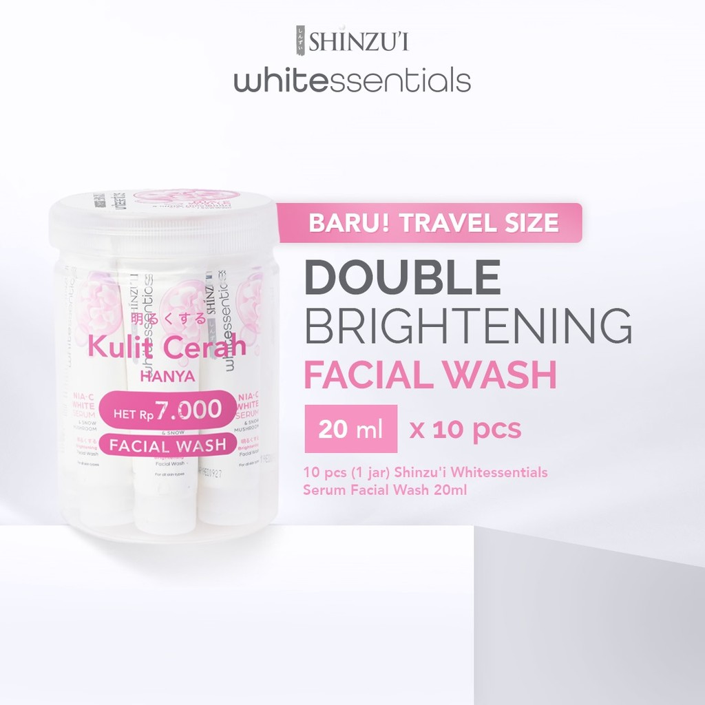 (PAKET 1Toples Isi 10pcs) Shinzui Whitessentials Brightening Facial Wash Snow Mushroom 20ml (Travel Size)