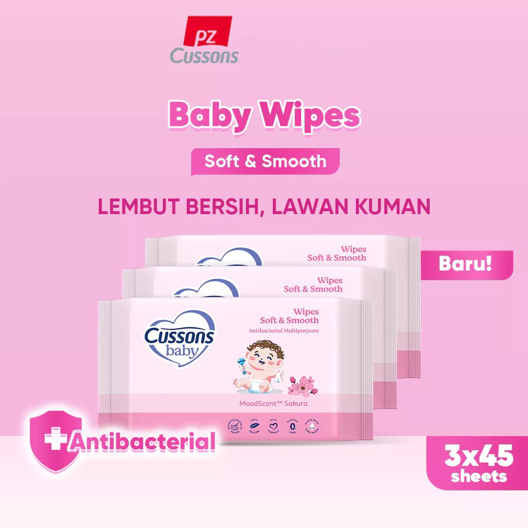 (Beli 1 Gratis 2) Cussons Baby Wipes Tissue Basah 45s - Pink