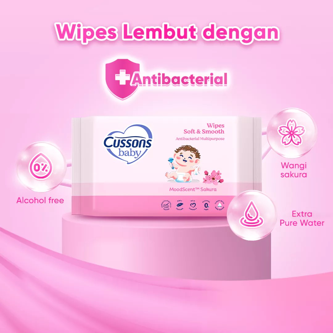 (Beli 1 Gratis 2) Cussons Baby Wipes Tissue Basah 45s - Pink