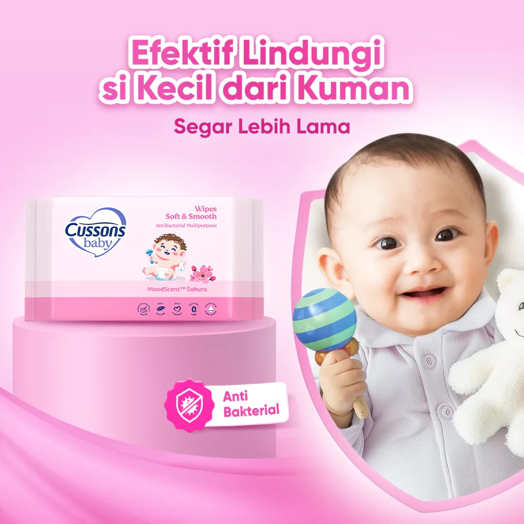 (Beli 1 Gratis 2) Cussons Baby Wipes Tissue Basah 45s - Pink