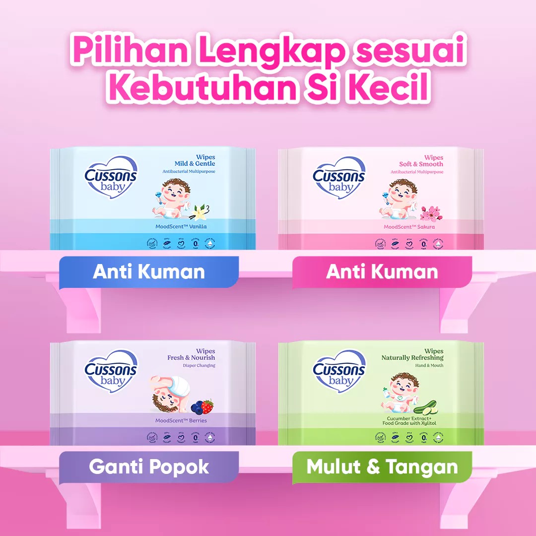 (Beli 1 Gratis 2) Cussons Baby Wipes Tissue Basah 45s - Pink
