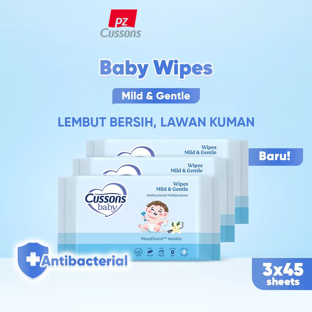 (Beli 1 Gratis 2) Cussons Baby Wipes Tissue Basah 45s - Biru