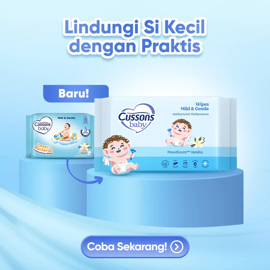 (Beli 1 Gratis 2) Cussons Baby Wipes Tissue Basah 45s - Biru