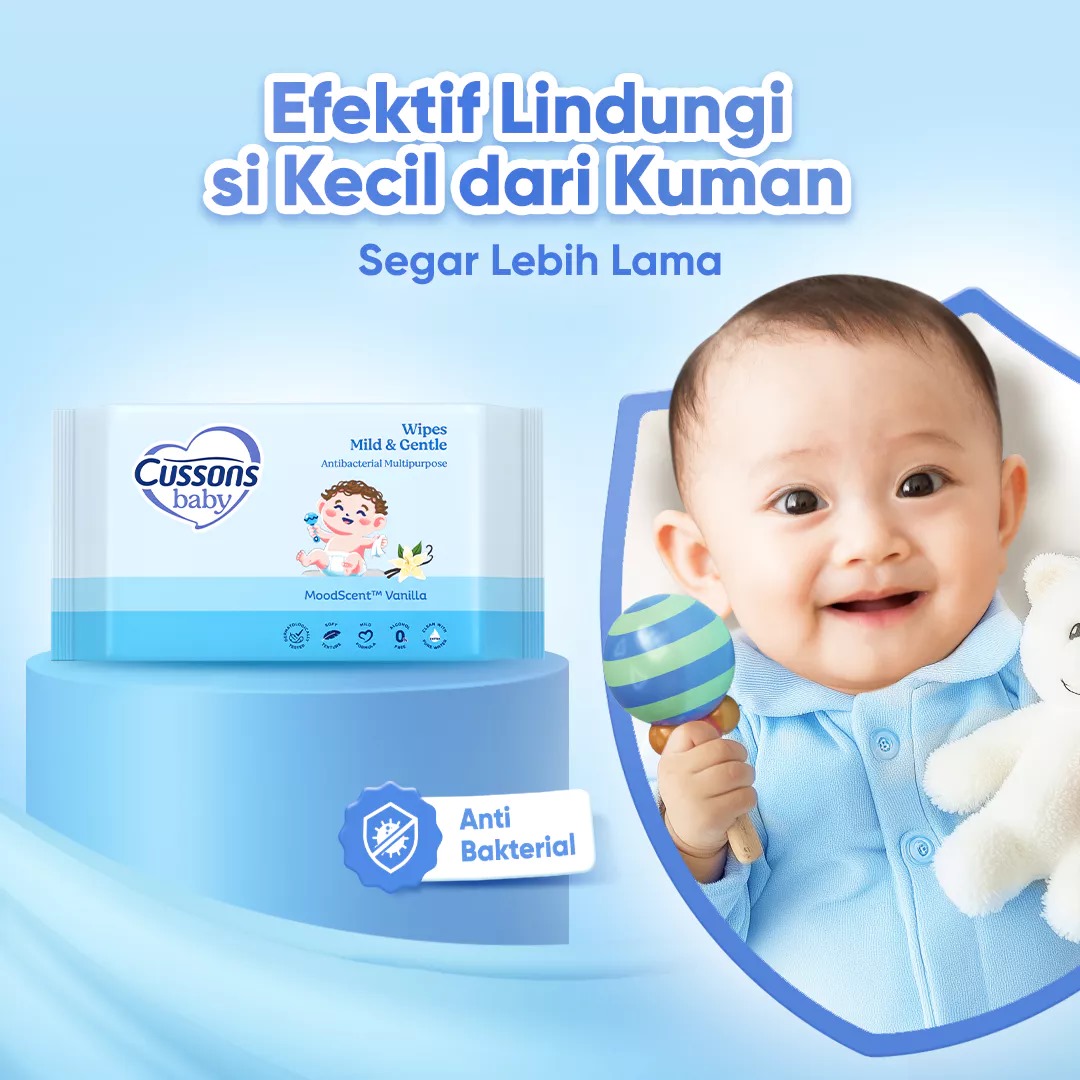 (Beli 1 Gratis 2) Cussons Baby Wipes Tissue Basah 45s - Biru