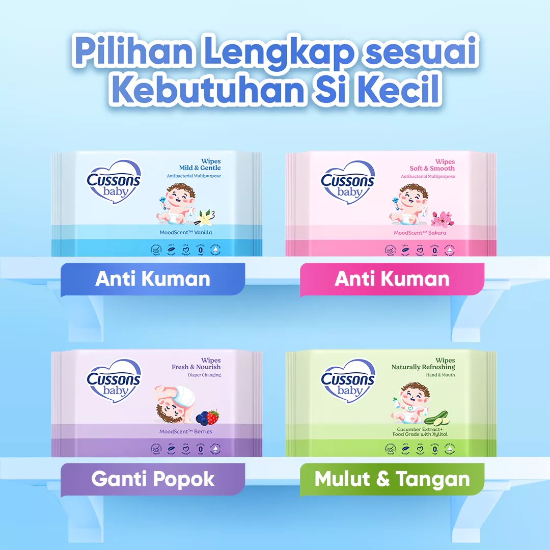 (Beli 1 Gratis 2) Cussons Baby Wipes Tissue Basah 45s - Biru