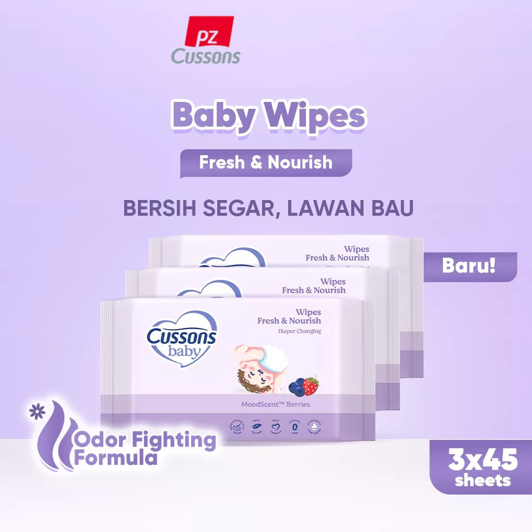 (Beli 1 Gratis 2) Cussons Baby Wipes Tissue Basah 45s - Ungu