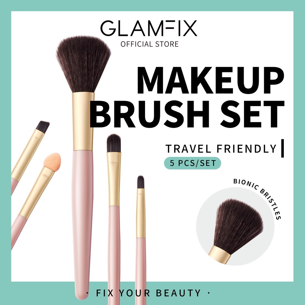 Glam Fix Excellent Brush Set PINK (Isi 5) - Kuas Makeup