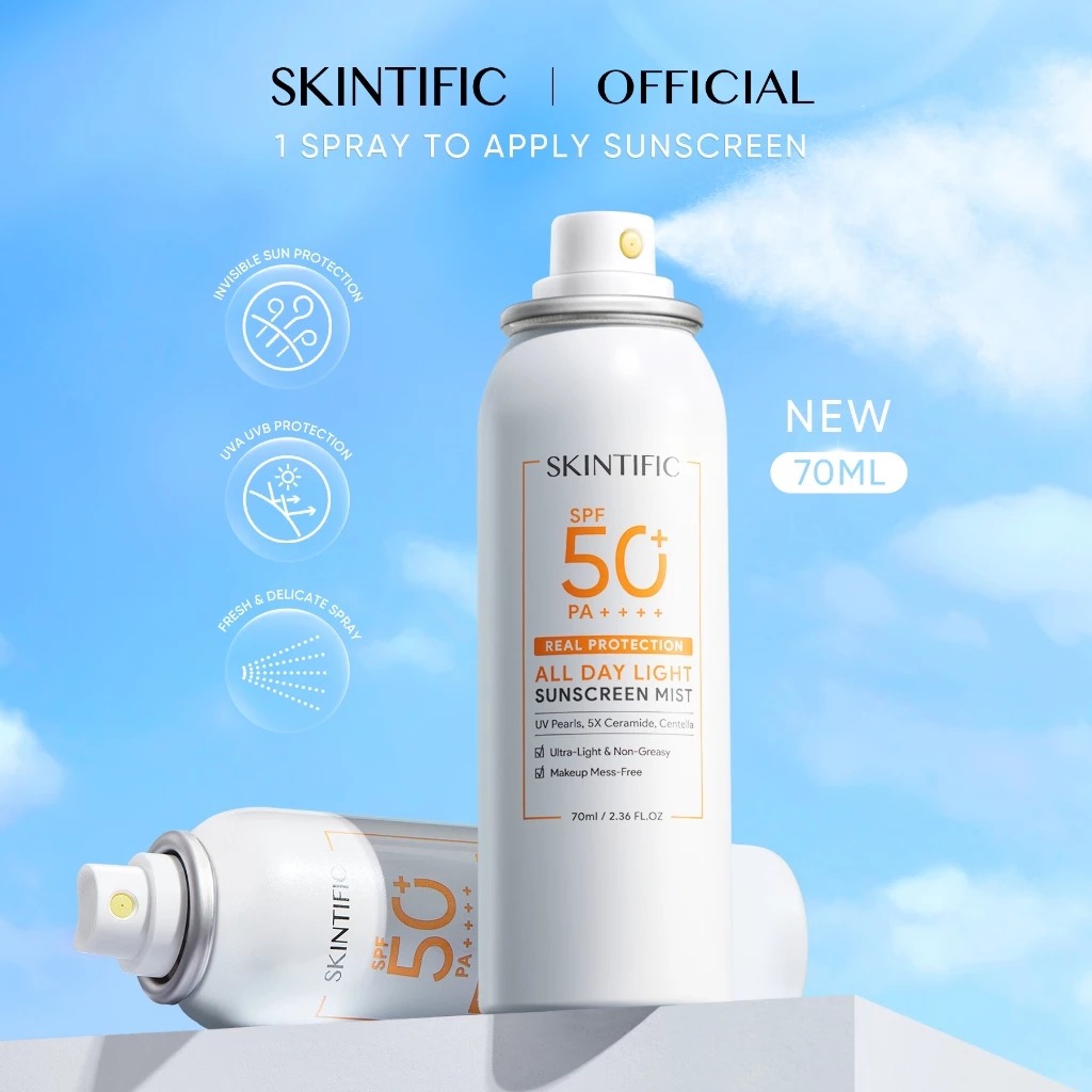 Skintific All Day Light Sunscreen Mist SPF 50+ PA++++ 70ml Skintific All Day Light Sunscreen Mist SPF 50+ PA++++ 70ml