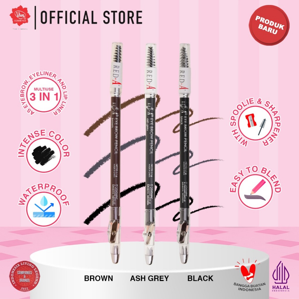 Red-A Eye Brow Pencil 1.1gr (Pensil Alis) - Ash Grey