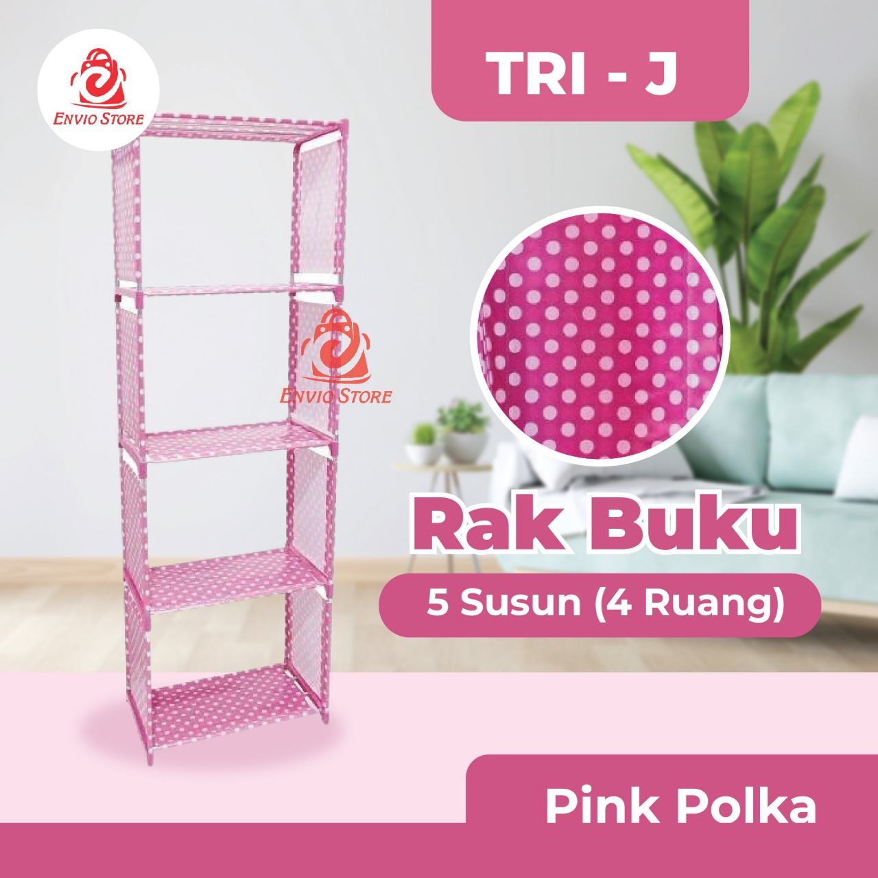 TRI J - Rak Buku 5 Susun - PINK POLKADOT (Rak Serbaguna)
