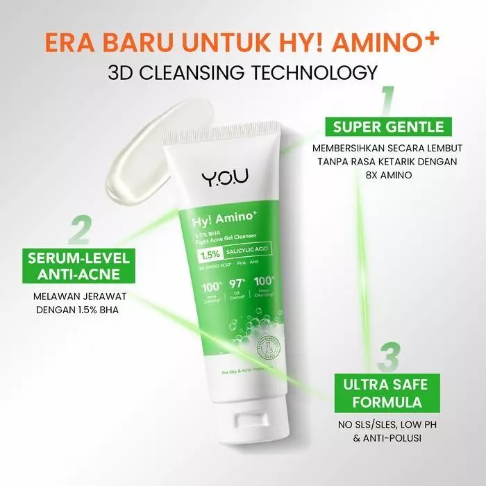 YOU Hy! Amino+ 1.5% BHA Fight Acne Gel Cleanser 100ml