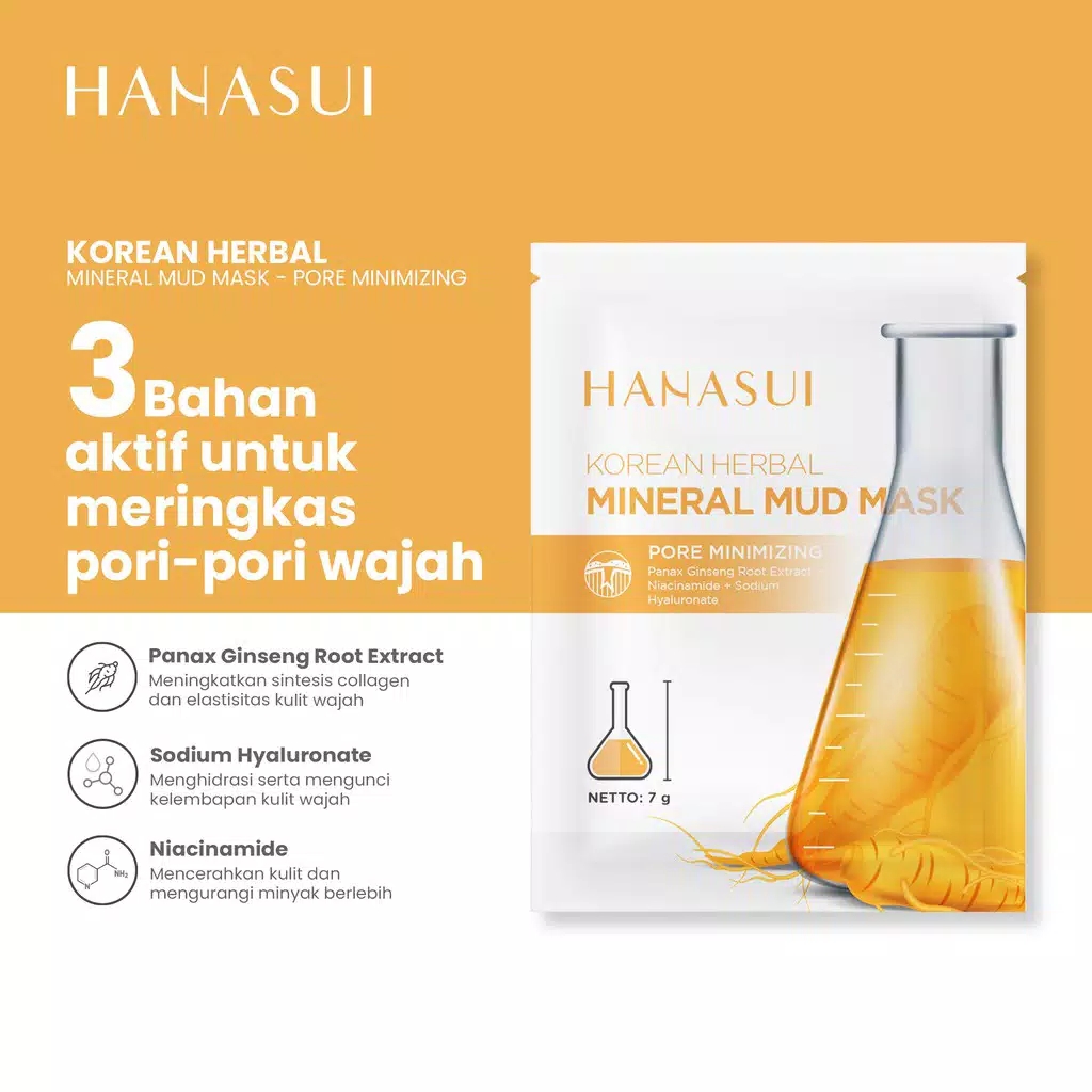 HANASUI Mineral Mud Mask Korean Herbal 7gr (Kuning)