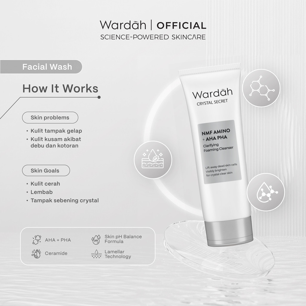 Wardah Crystal Secret NMF Amino + AHA PHA Clarifying Foaming Cleanser 100ml