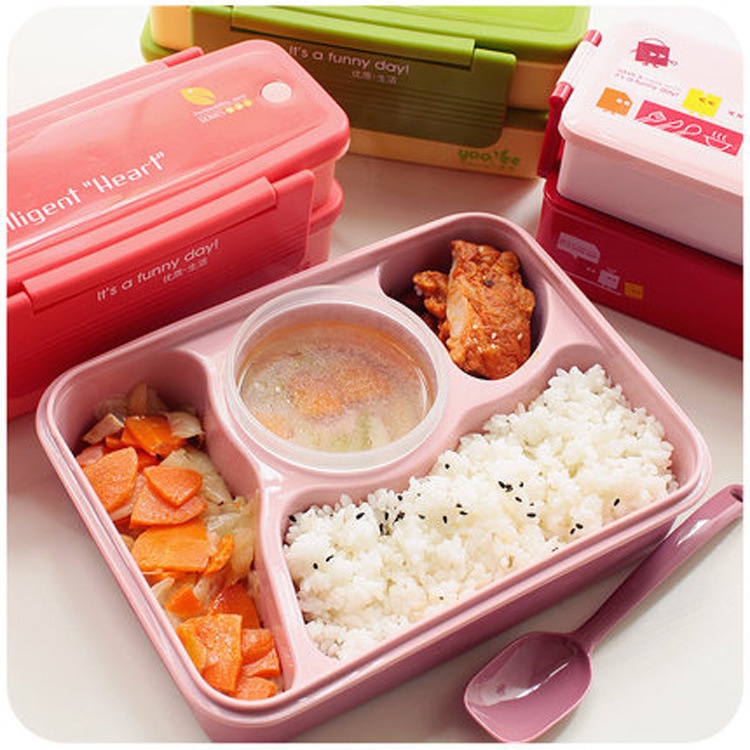 Lunch Box 3 Sekat + 1 Sekat Tutup Kuah Free Sendok (Kotak Makan Bekal) (5371)