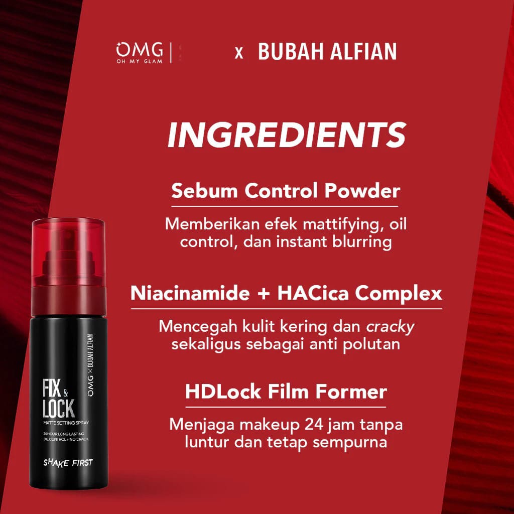 Oh My Glam x Bubah Alfian Fix & Lock Matte Setting Spray 60ml (OMG)