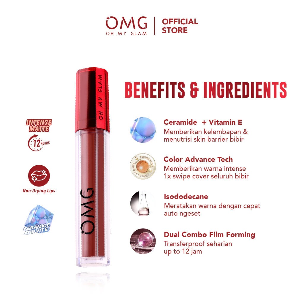Oh My Glam Mattelast Lip Cream - 12 Scarlet 2.9g (OMG)