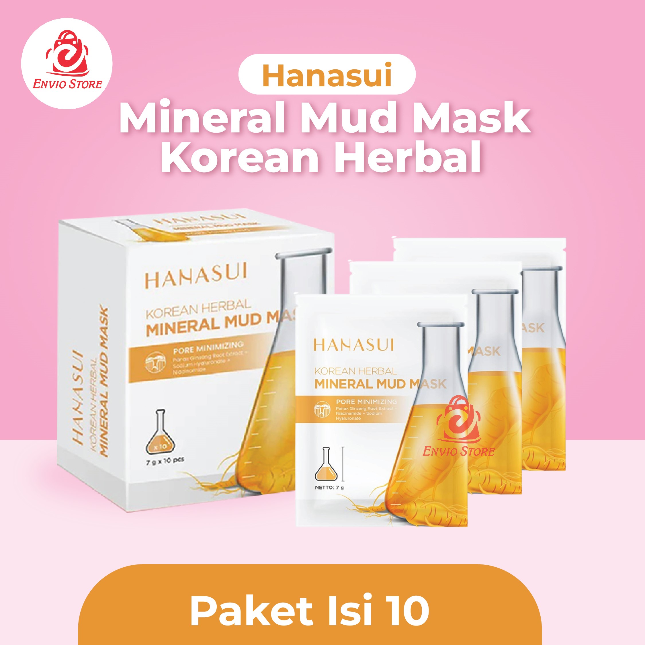 (PAKET ISI 10) Hanasui Mineral Mud Mask Korean Herbal 7gr (Kuning)