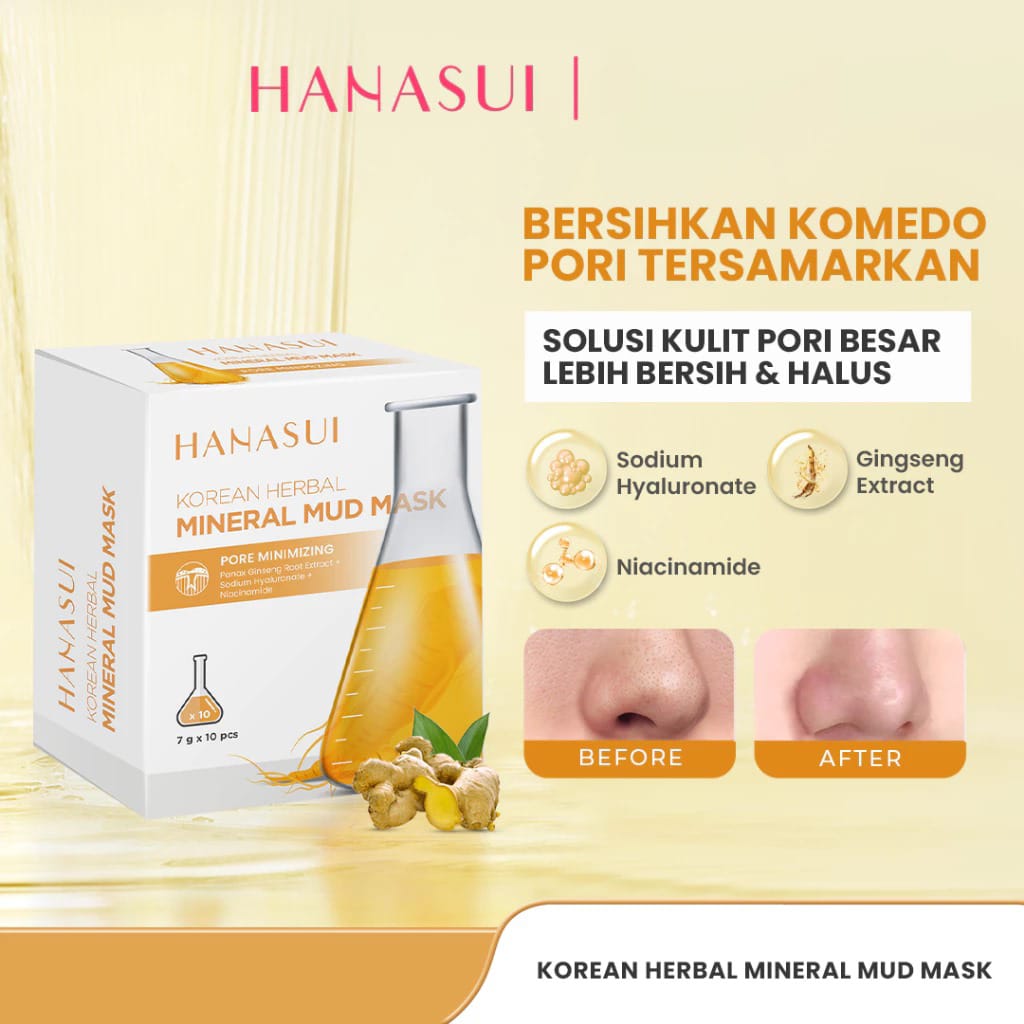 (PAKET ISI 10) Hanasui Mineral Mud Mask Korean Herbal 7gr (Kuning)