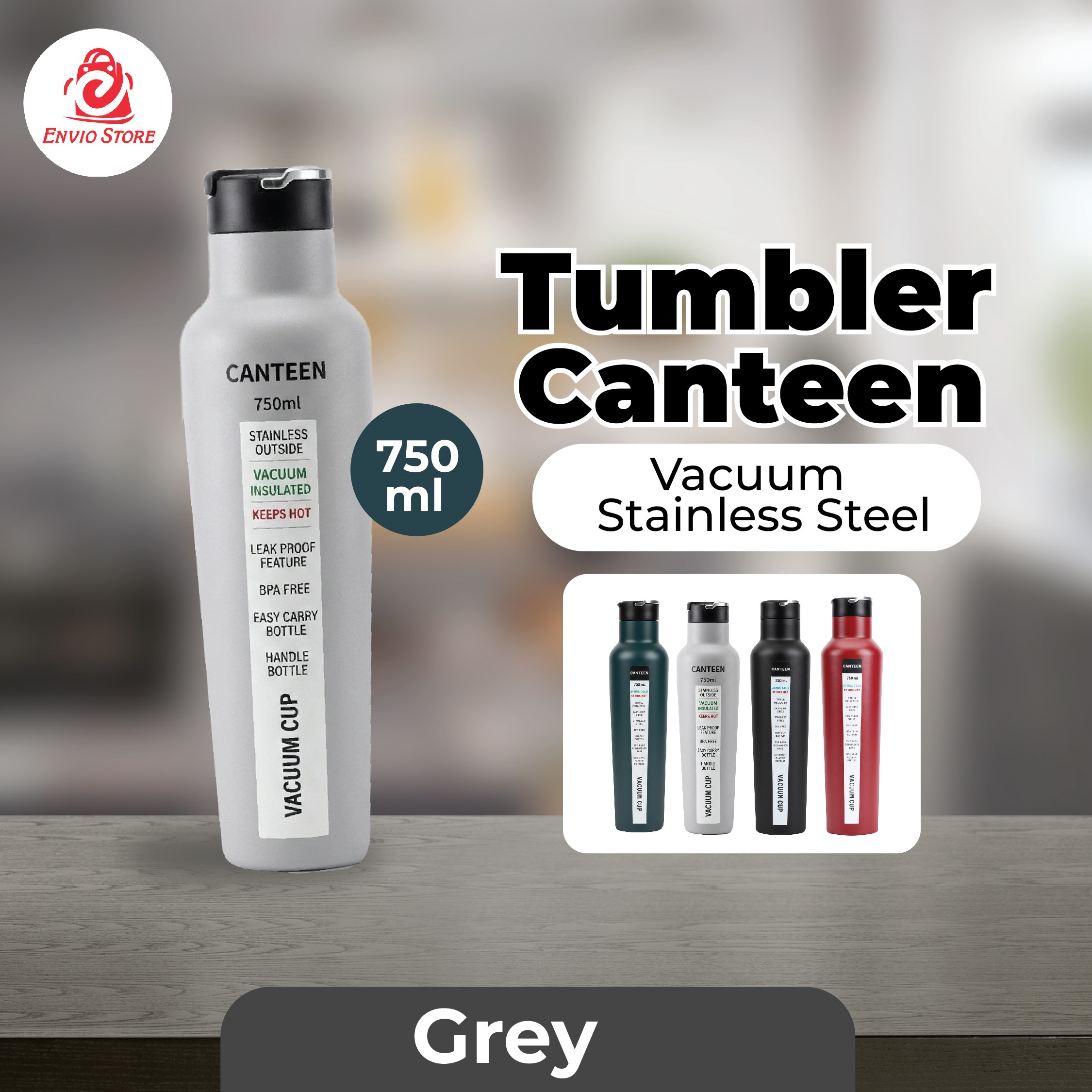 Tumbler Canteen Vacuum Stainless Steel 750ml – GREY (Botol Minum Tahan Panas & Dingin) Tumbler Canteen Vacuum Stainless Steel 750ml – GREY (Botol Minum Tahan Panas & Dingin)