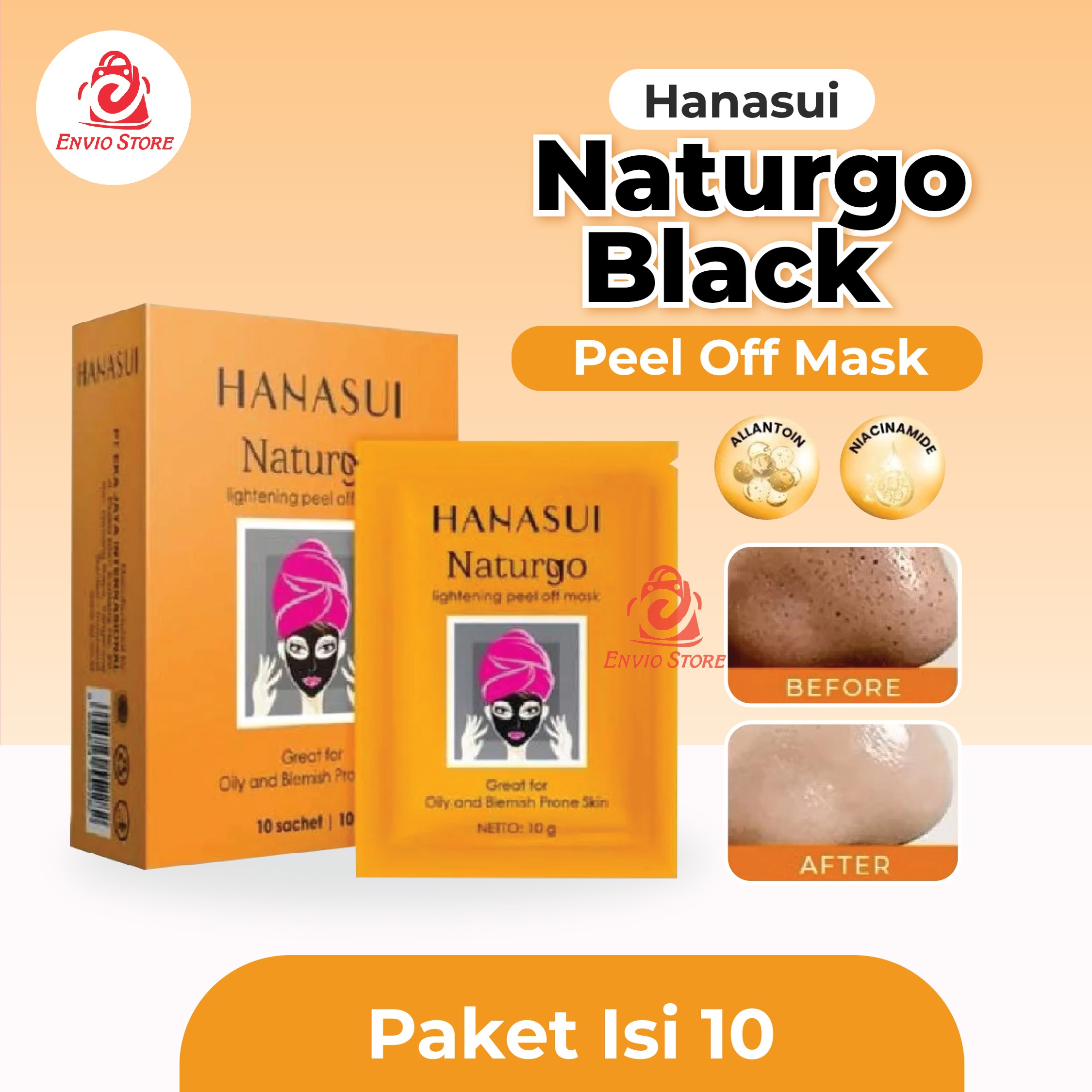 (PAKET ISI 10) Hanasui NATURGO BLACK Peel Off Mask 10gr (Komedo)