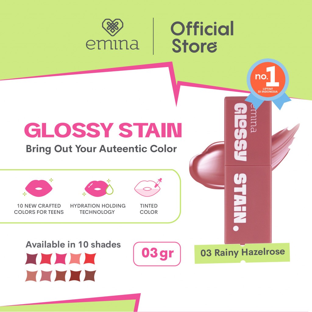 Emina Glossy Stain Liptint 3g - 03 Rainy Hazelrose Emina Glossy Stain Liptint 3g - 03 Rainy Hazelrose