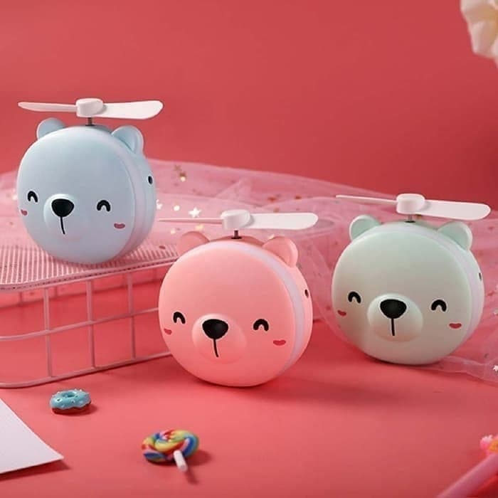 Mini Fan LED Mirror Karakter - Kipas Mini Rechargeable + Cermin LED