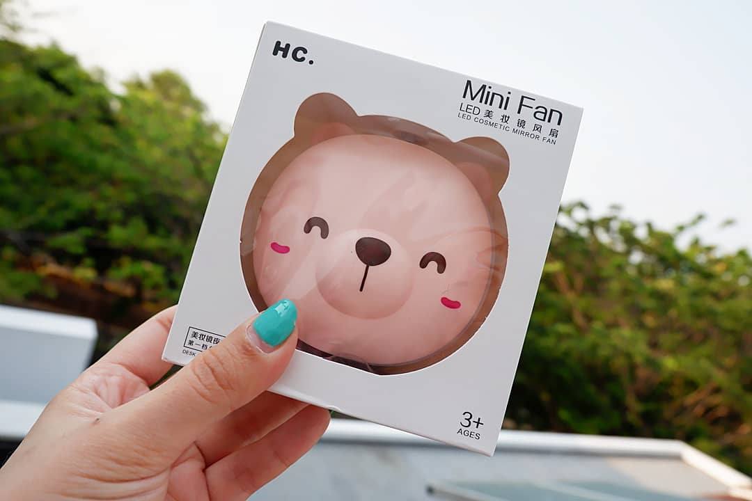 Mini Fan LED Mirror Karakter - Kipas Mini Rechargeable + Cermin LED