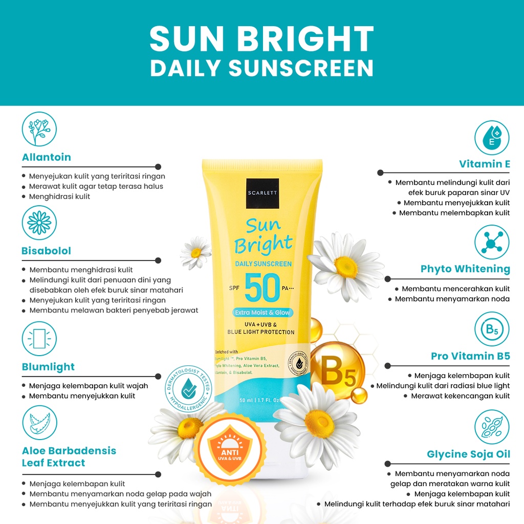 SCARLETT Whitening Sunscreen Sun Bright Daily SPF 50 PA+++ 50ml