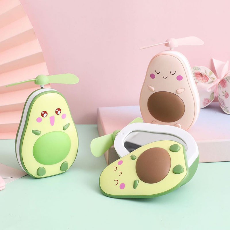Mini Fan LED Mirror Alpukat - Kipas Mini Rechargeable + Cermin LED