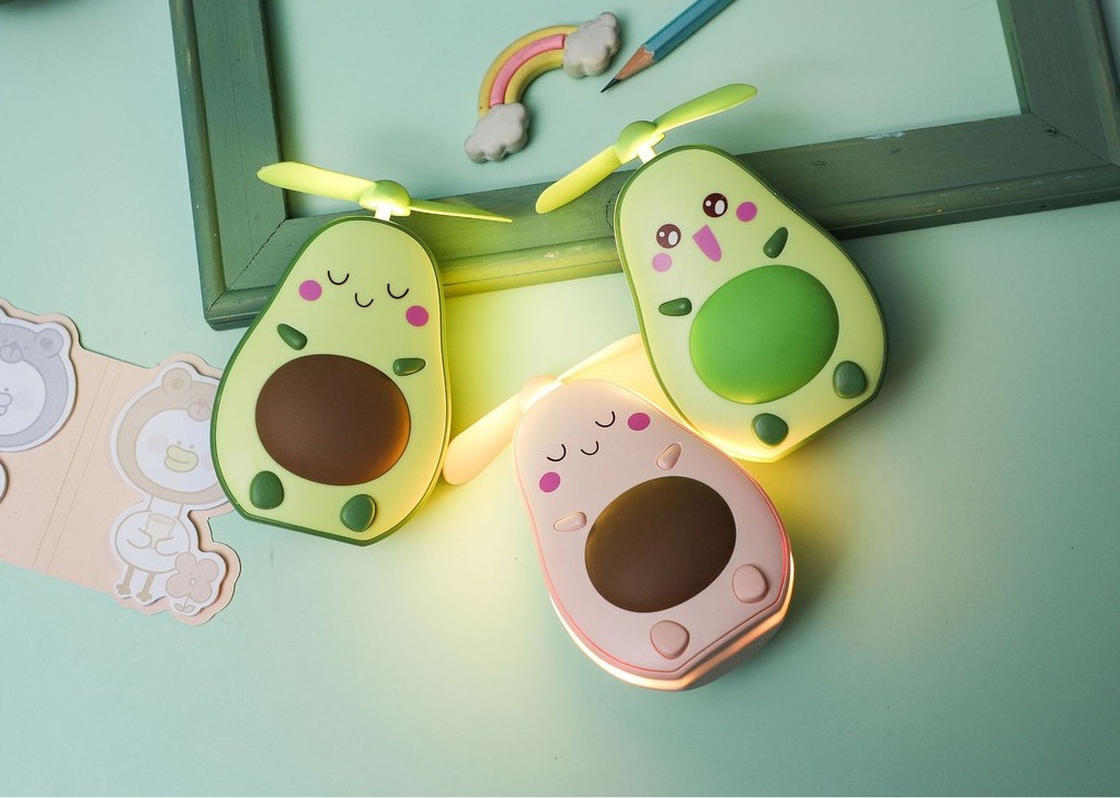 Mini Fan LED Mirror Alpukat - Kipas Mini Rechargeable + Cermin LED