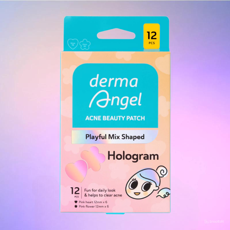 Derma Angel Acne Beauty Patch Playful Mix Shaped 12s - Hologram Heart & Flower Derma Angel Acne Beauty Patch Playful Mix Shaped 12s - Hologram Heart & Flower