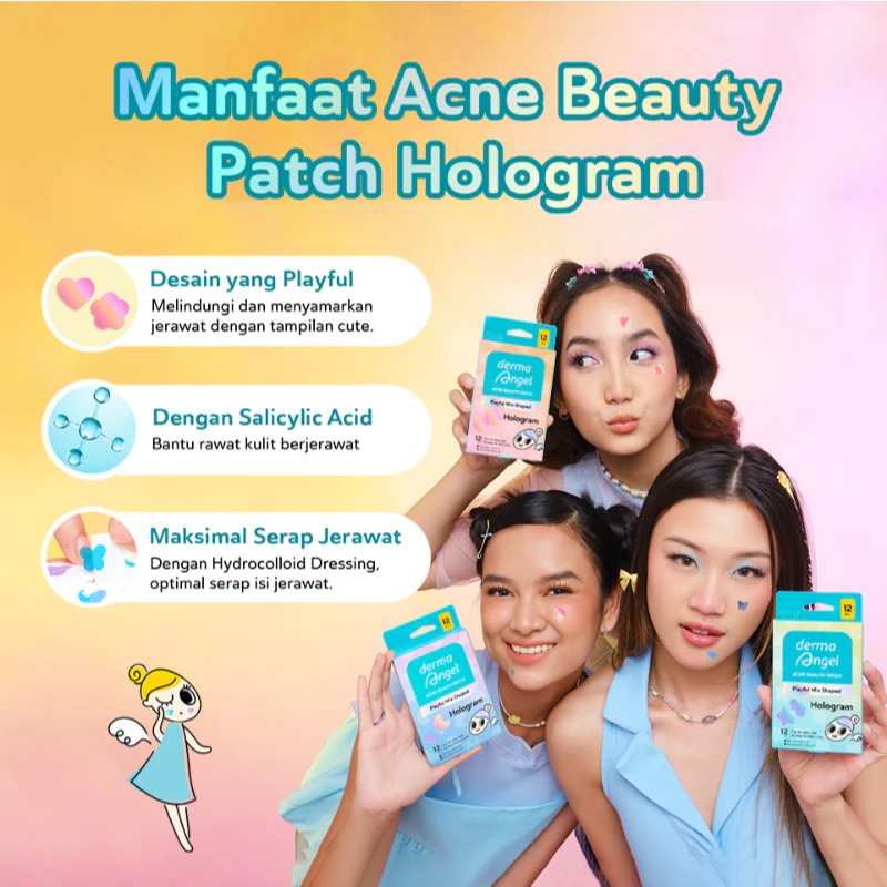 Derma Angel Acne Beauty Patch Playful Mix Shaped 12s - Hologram Heart & Flower