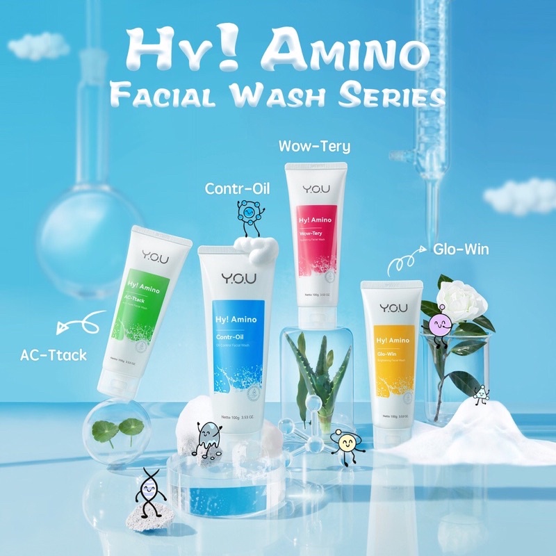 YOU Hy! Amino Contr-Oil Oil Control Facial Wash 50gr (Biru)