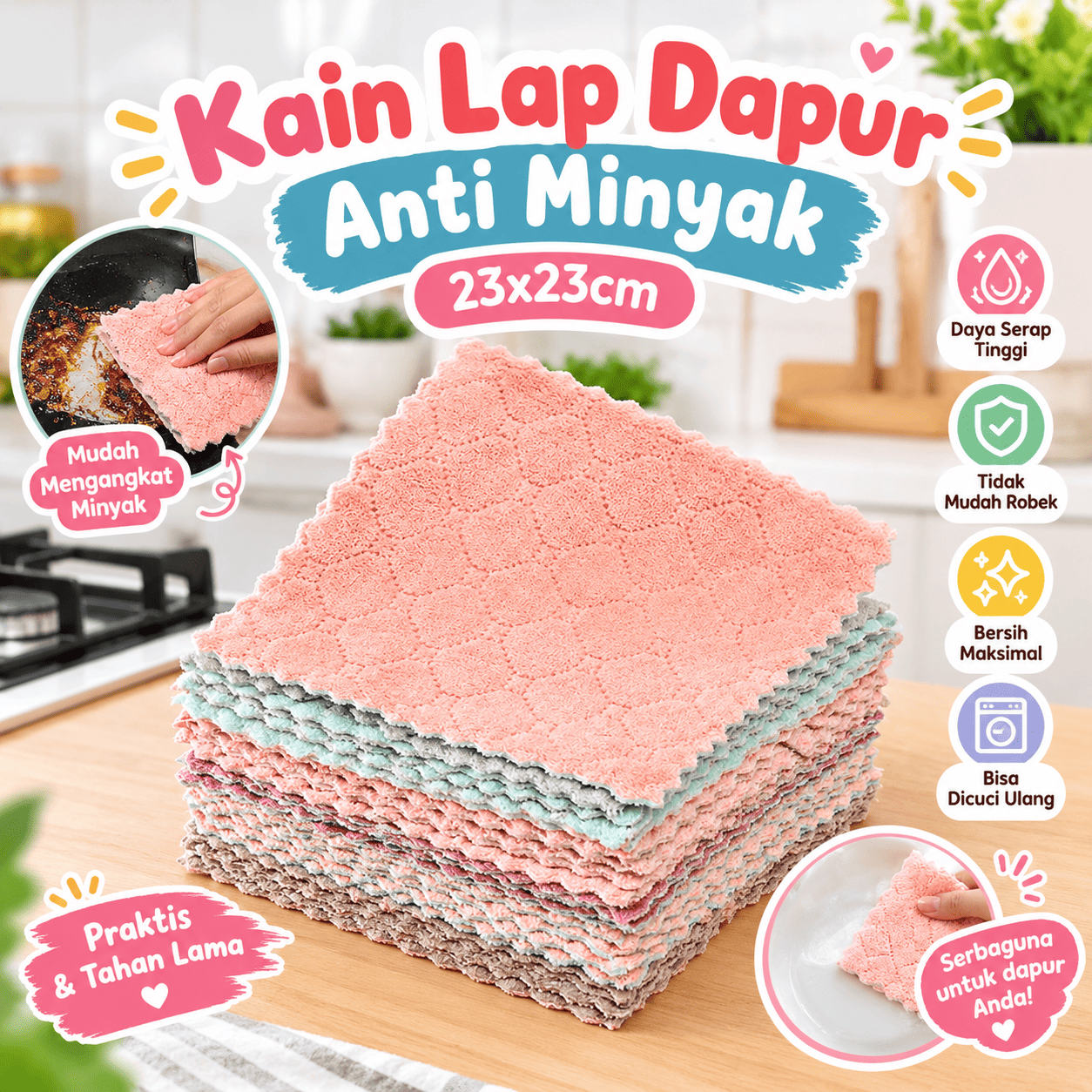 Kain Lap Dapur Anti Minyak 23x23cm (Besar)