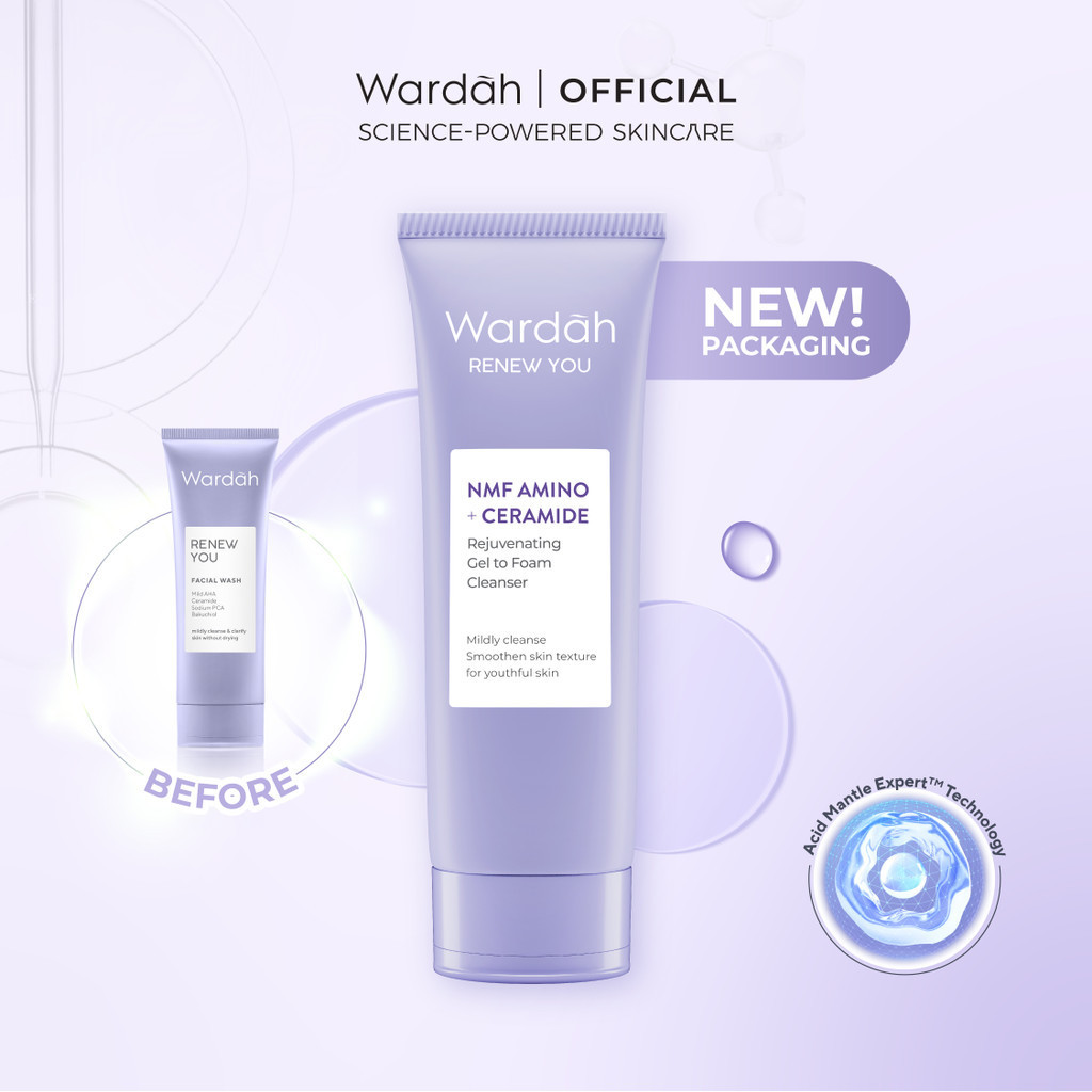 Wardah Renew You NMF Amino + Ceramide Rejuvenating Gel to Foam Cleanser 100ml
