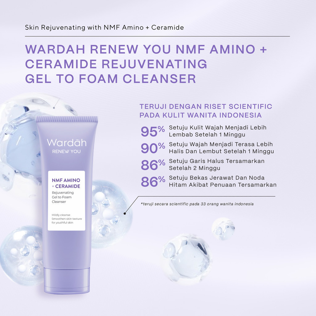 Wardah Renew You NMF Amino + Ceramide Rejuvenating Gel to Foam Cleanser 100ml